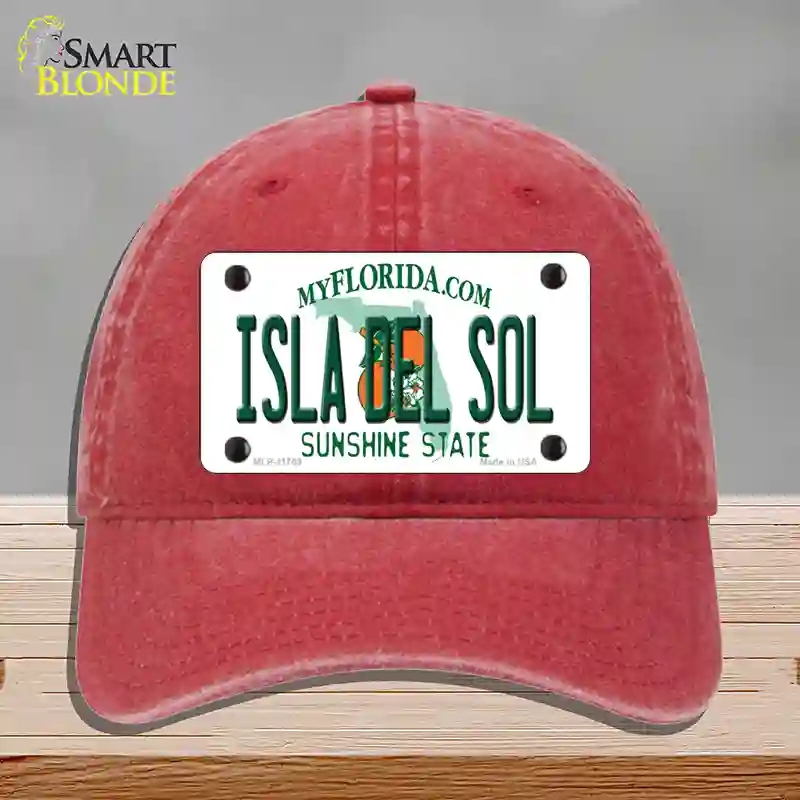 HAT13-MLP-11769 Isla Del Sol Florida Novelty License Plate Hat, Unconstructed Cotton - Red