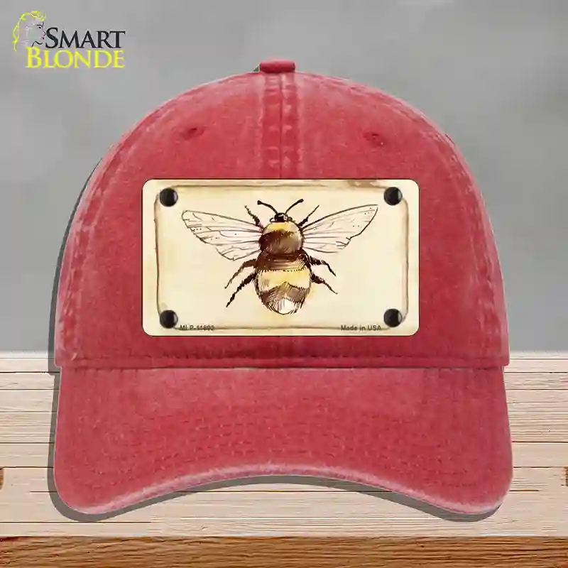 HAT13-MLP-11892 Bumble Bee Watercolor Novelty License Plate Hat, Unconstructed Cotton - Red
