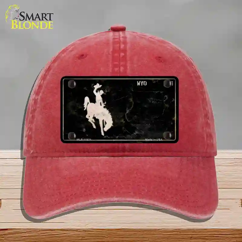 HAT13-MLP-11931 Wyoming Black Rusty Novelty License Plate Hat, Unconstructed Cotton - Red