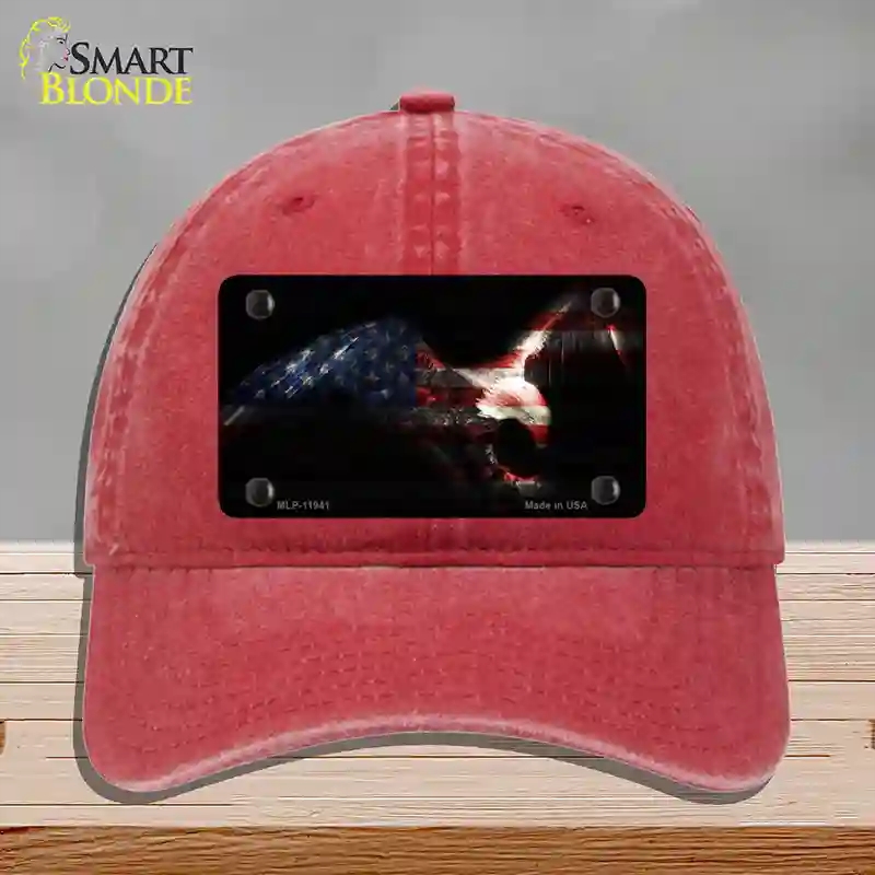 HAT13-MLP-11941 Eagle American Flag Novelty License Plate Hat, Unconstructed Cotton - Red