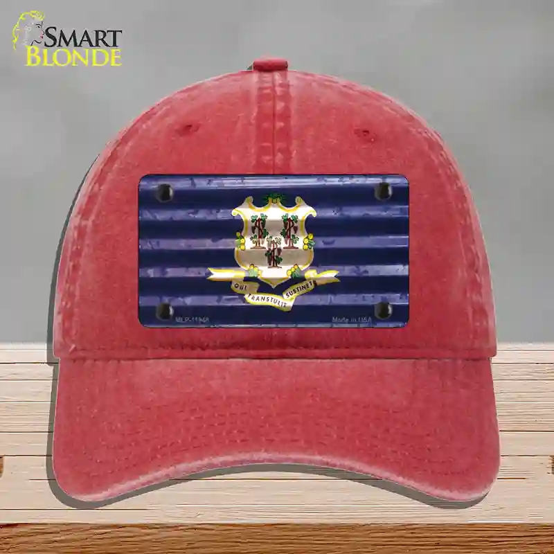 HAT13-MLP-11948 Connecticut Corrugated Flag Novelty License Plate Hat, Unconstructed Cotton - Red