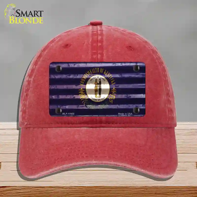 HAT13-MLP-11958 Kentucky Corrugated Flag Novelty License Plate Hat, Unconstructed Cotton - Red