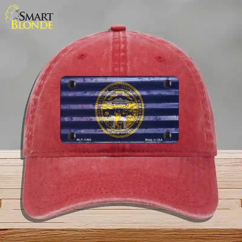 HAT13-MLP-11968 Nebraska Corrugated Flag Novelty License Plate Hat, Unconstructed Cotton - Red