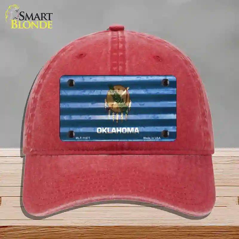 HAT13-MLP-11977 Oklahoma Corrugated Flag Novelty License Plate Hat, Unconstructed Cotton - Red