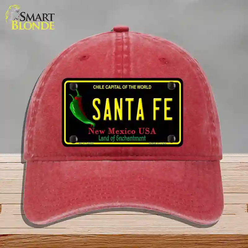 HAT13-MLP-12050 Santa Fe Black   Mexico Novelty License Plate Hat, Unconstructed Cotton - Red