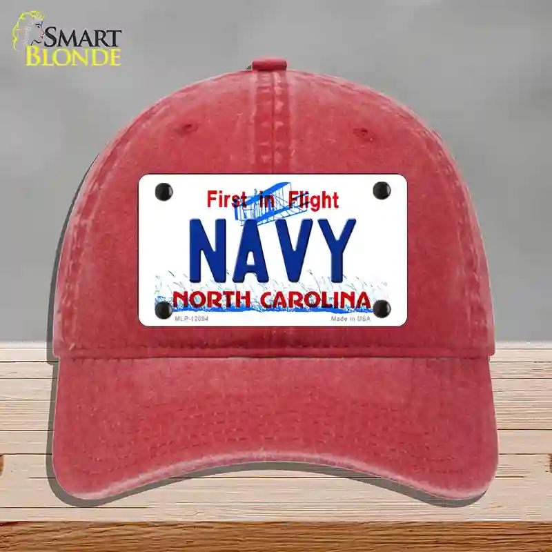 HAT13-MLP-12094 Navy North Carolina State Novelty License Plate Hat, Unconstructed Cotton - Red