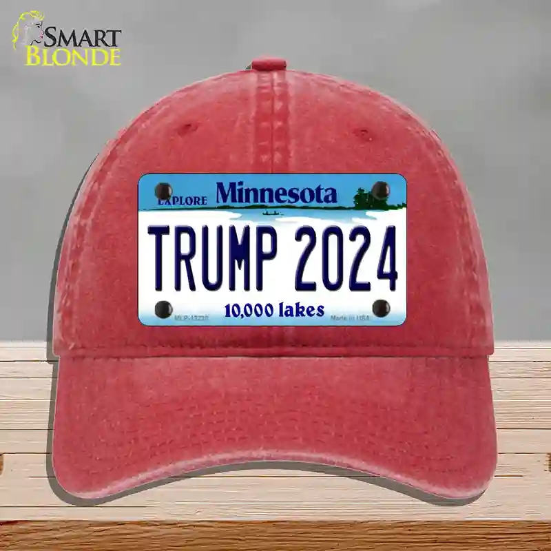 HAT13-MLP-12238 Trump 2024 Minnesota Novelty License Plate Hat, Unconstructed Cotton - Red