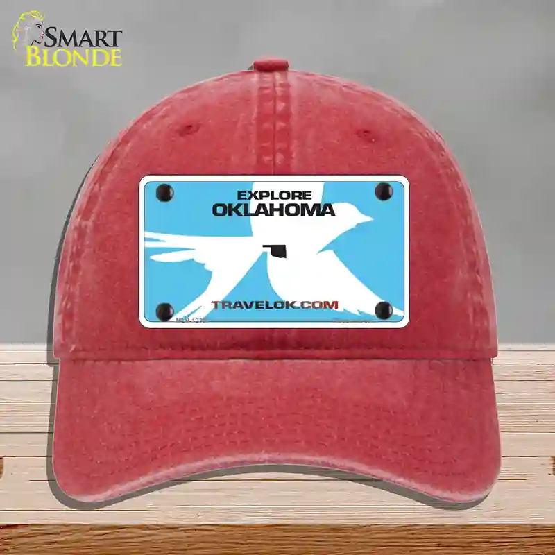 HAT13-MLP-12307 Oklahoma Travel Blank Novelty License Plate Hat, Unconstructed Cotton - Red