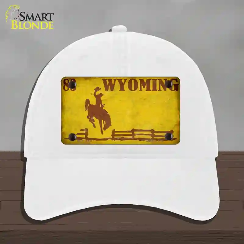 HAT14-MLP-11933 Wyoming Yellow Rusty Novelty License Plate Hat, Unconstructed Cotton - White