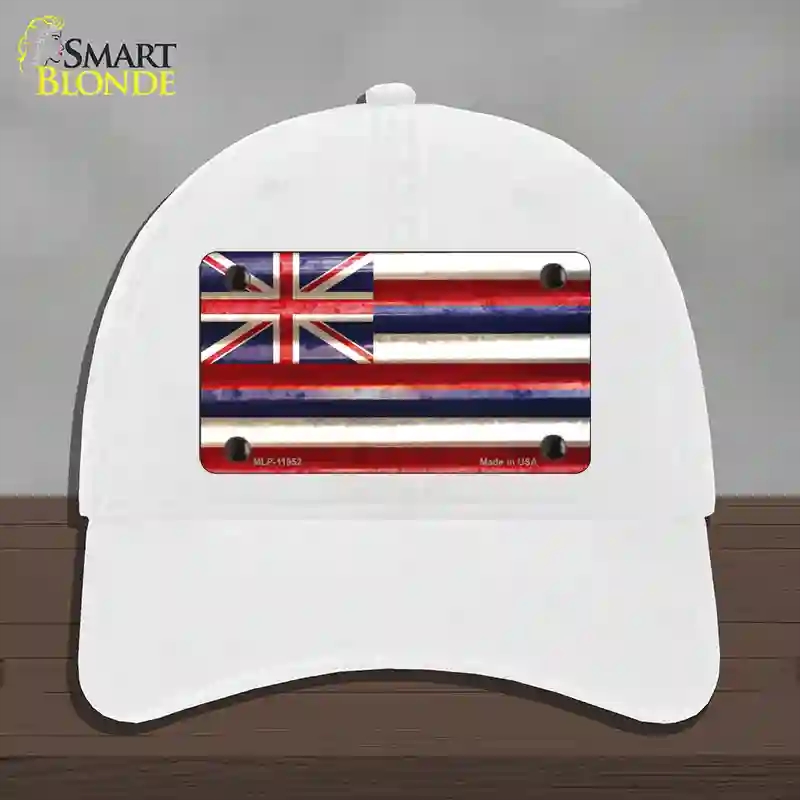 HAT14-MLP-11952 Hawaii Corrugated Flag Novelty License Plate Hat, Unconstructed Cotton - White