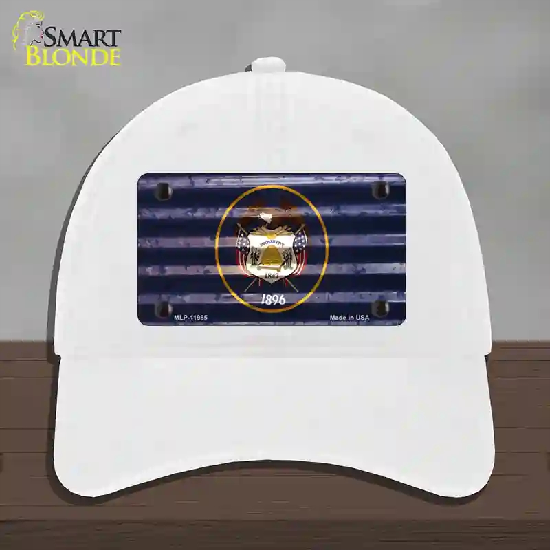 HAT14-MLP-11985 Utah Corrugated Flag Novelty License Plate Hat, Unconstructed Cotton - White