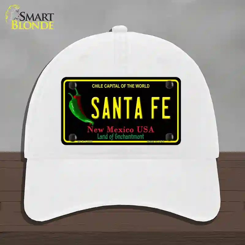 HAT14-MLP-12050 Santa Fe Black   Mexico Novelty License Plate Hat, Unconstructed Cotton - White