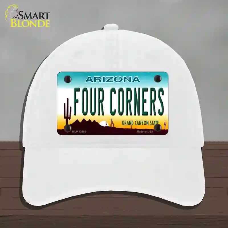 HAT14-MLP-12158 Four Corners Arizona Novelty License Plate Hat, Unconstructed Cotton - White