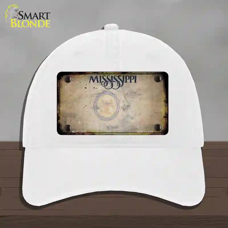 HAT14-MLP-12183 Mississippi Great Seal Rusty Blank Novelty License Plate Hat, Unconstructed Cotton - White