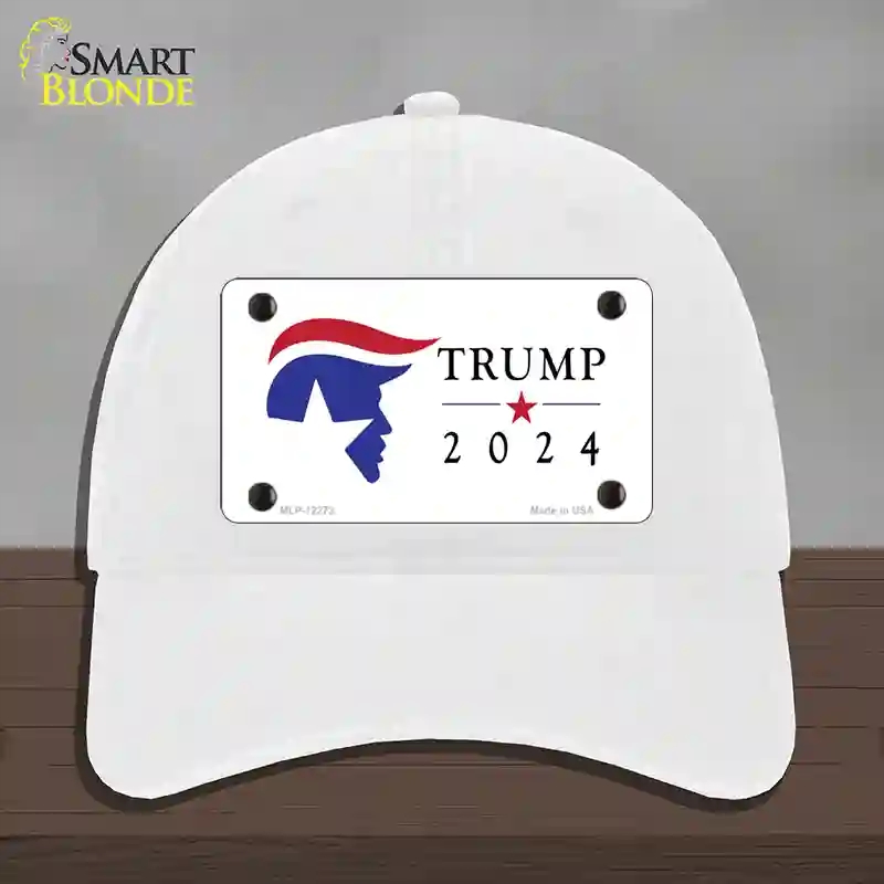HAT14-MLP-12273 Trump 2024 Silhouette Novelty License Plate Hat, Unconstructed Cotton - White