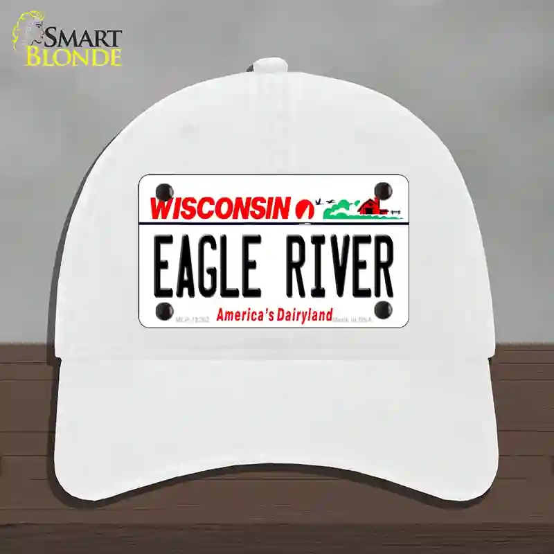HAT14-MLP-12282 Wisconsin Eagle River Novelty License Plate Hat, Unconstructed Cotton - White