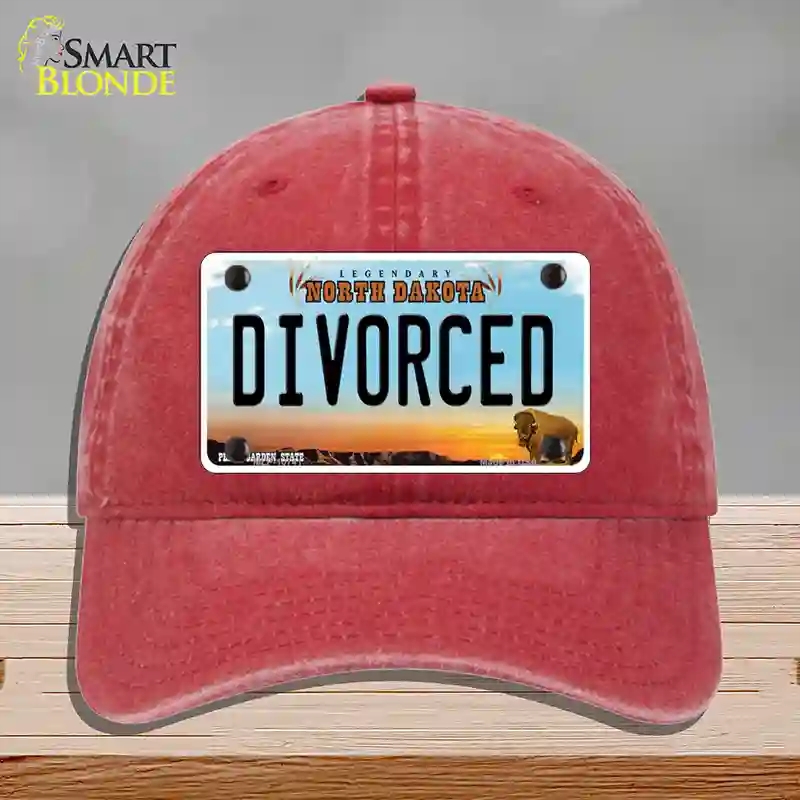 HAT13-MLP-10741 Divorced North Dakota Novelty License Plate Hat, Unconstructed Cotton - Red
