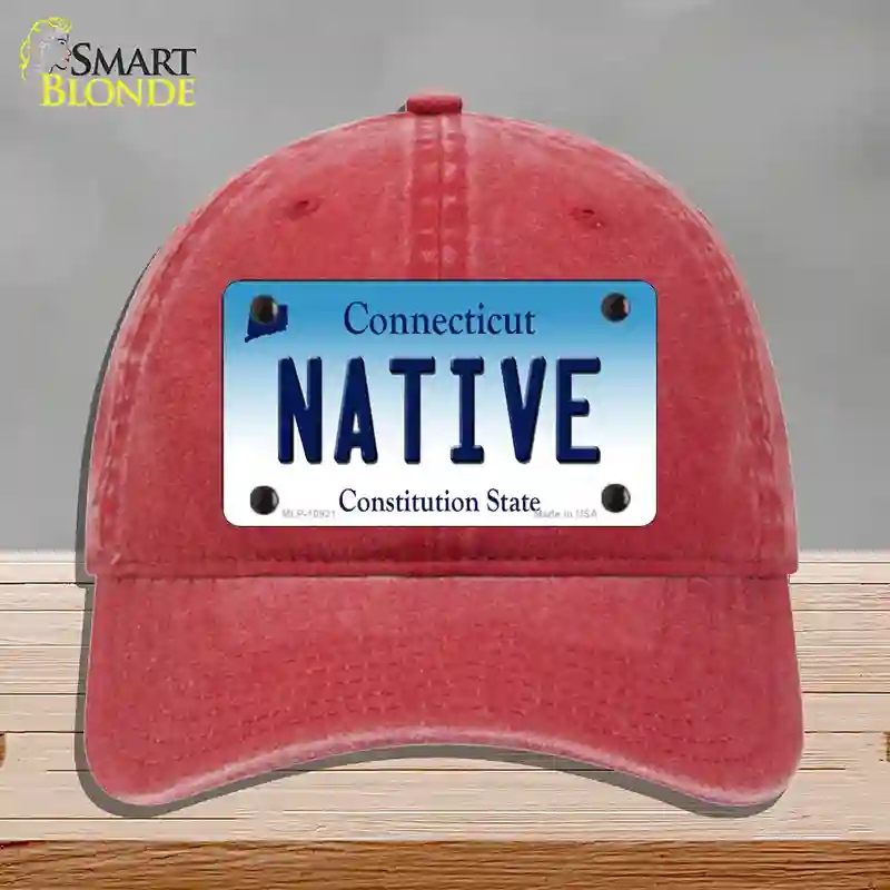 HAT13-MLP-10921 Native Connecticut Novelty License Plate Hat, Unconstructed Cotton - Red