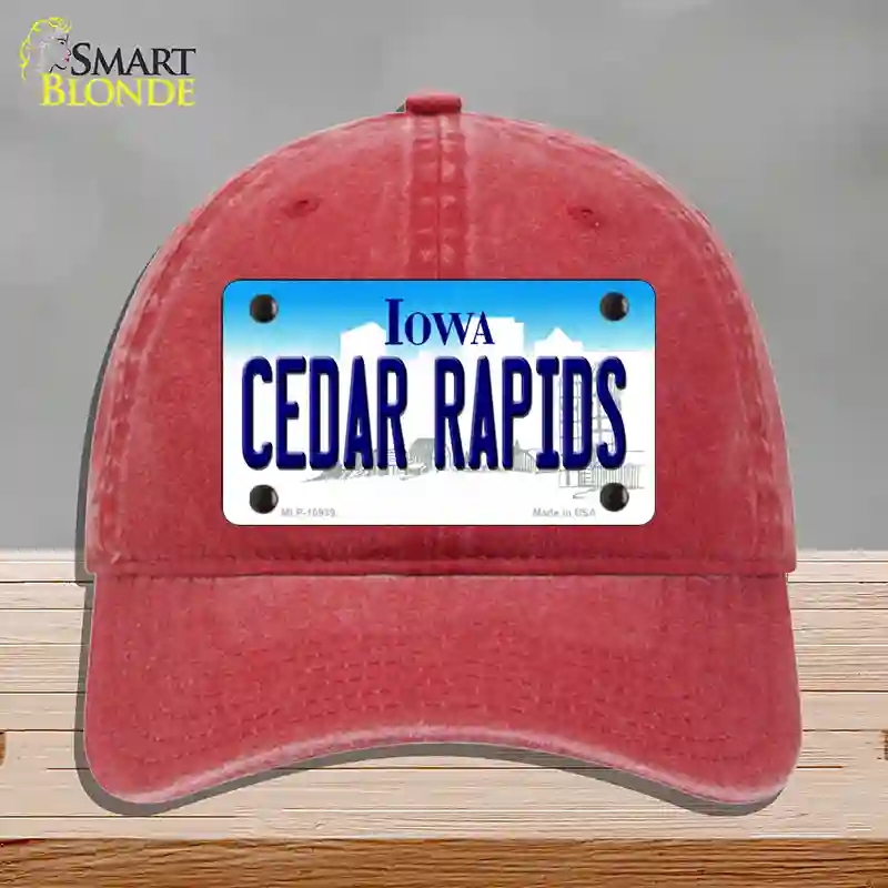 HAT13-MLP-10939 Cedar Rapids Iowa Novelty License Plate Hat, Unconstructed Cotton - Red