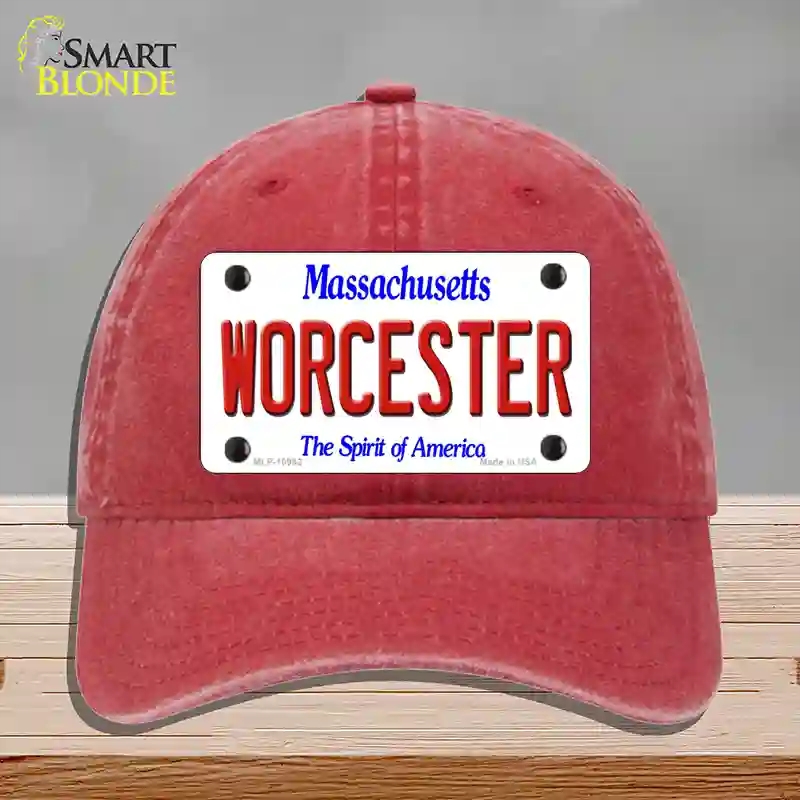 HAT13-MLP-10982 Worcester Massachusetts Novelty License Plate Hat, Unconstructed Cotton - Red
