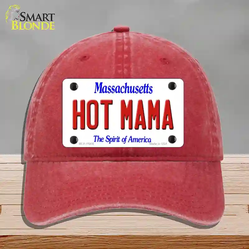 HAT13-MLP-11000 Hot Mama Massachusetts Novelty License Plate Hat, Unconstructed Cotton - Red