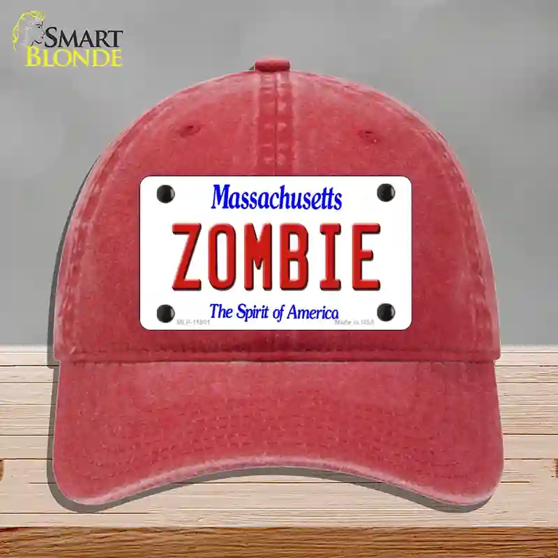 HAT13-MLP-11001 Zombie Massachusetts Novelty License Plate Hat, Unconstructed Cotton - Red