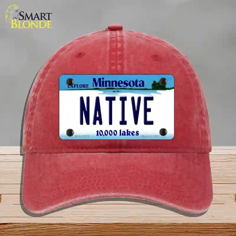 HAT13-MLP-11073 Native Minnesota State Novelty License Plate Hat, Unconstructed Cotton - Red