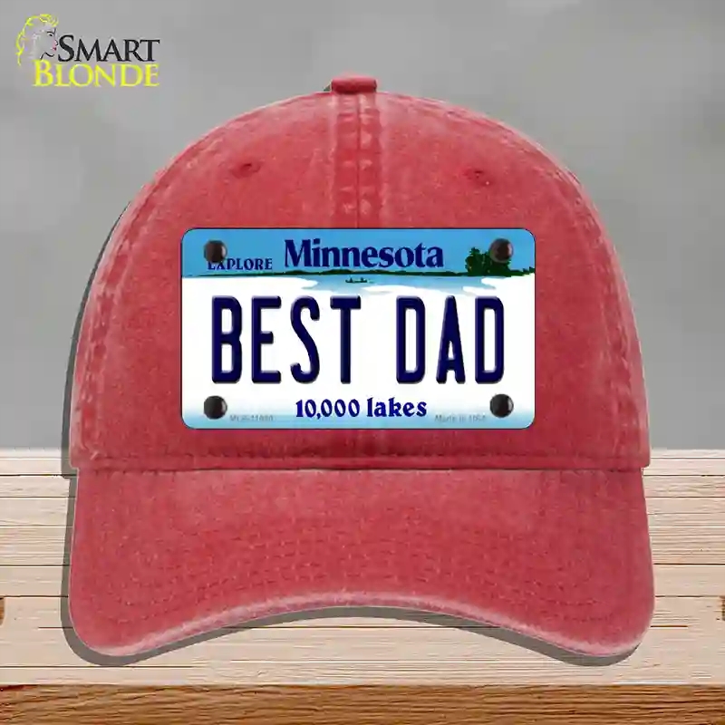 HAT13-MLP-11080 Best Dad Minnesota State Novelty License Plate Hat, Unconstructed Cotton - Red