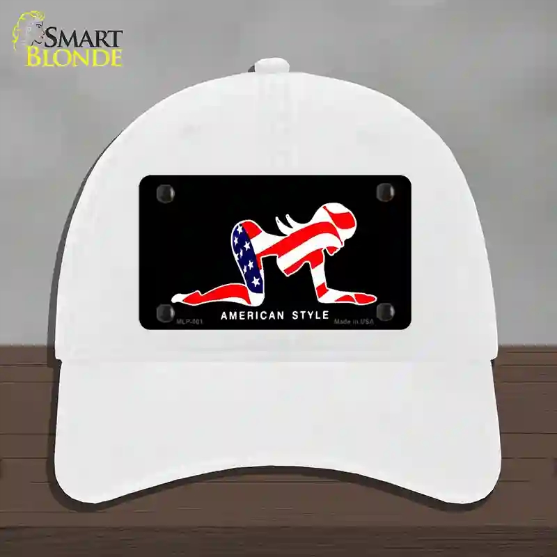 HAT14-MLP-001 American Style Sexy Flag Pose Novelty License Plate Hat, Unconstructed Cotton - White