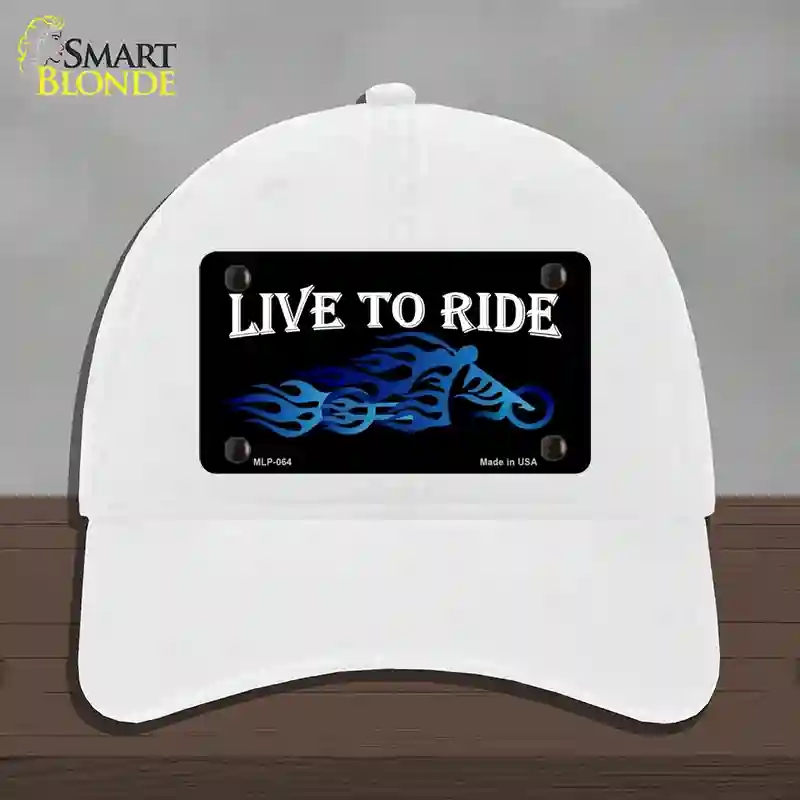 HAT14-MLP-064 Live to Ride Novelty License Plate Hat, Unconstructed Cotton - White