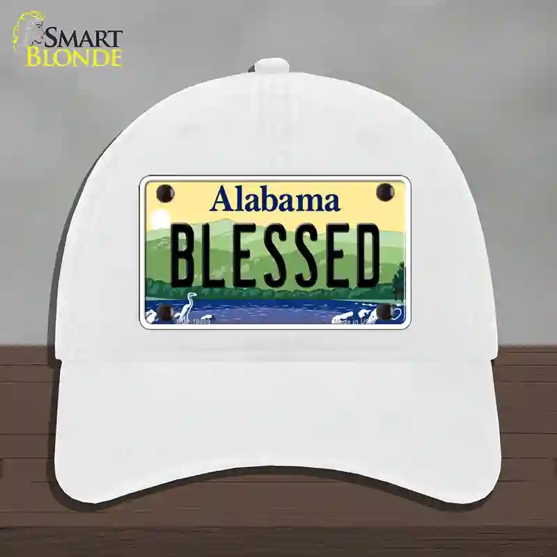 HAT14-MLP-10009 Blessed Alabama Novelty License Plate Hat, Unconstructed Cotton - White