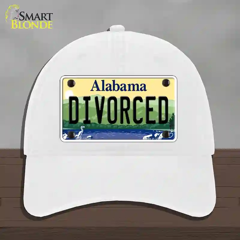 HAT14-MLP-10024 Divorced Alabama Novelty License Plate Hat, Unconstructed Cotton - White