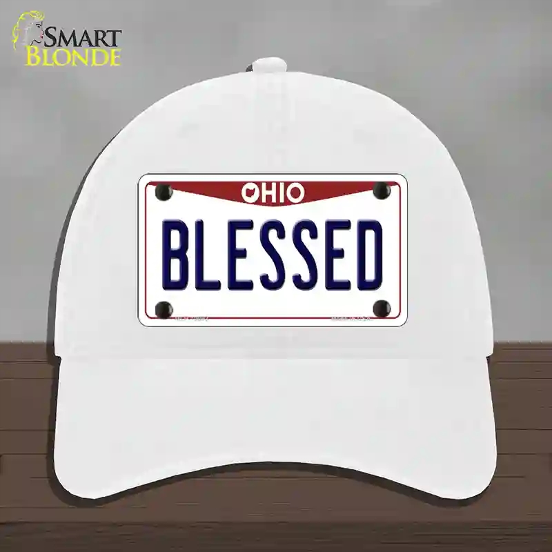 HAT14-MLP-10093 Blessed Ohio Novelty License Plate Hat, Unconstructed Cotton - White