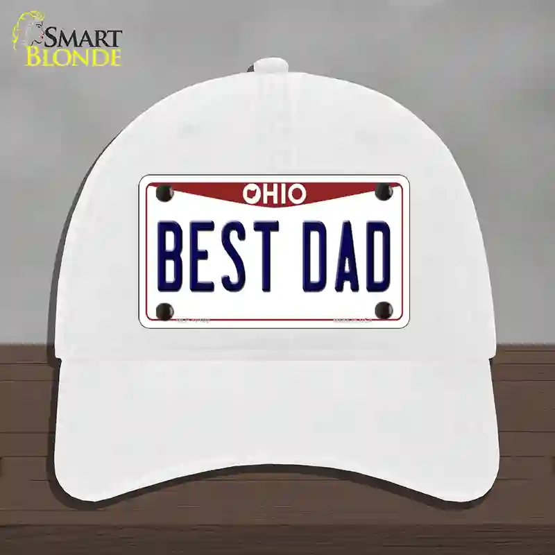 HAT14-MLP-10100 Best Dad Ohio Novelty License Plate Hat, Unconstructed Cotton - White