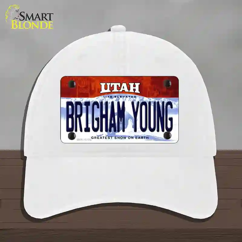 HAT14-MLP-10199 Brigham Young Utah Novelty License Plate Hat, Unconstructed Cotton - White