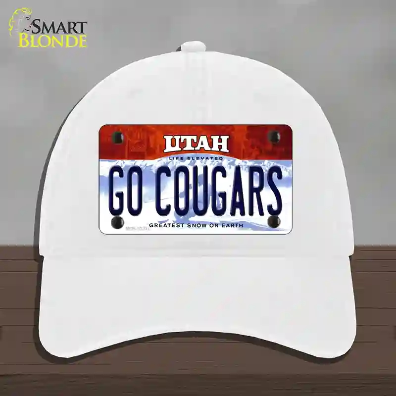 HAT14-MLP-10201 Go Cougars Utah Novelty License Plate Hat, Unconstructed Cotton - White