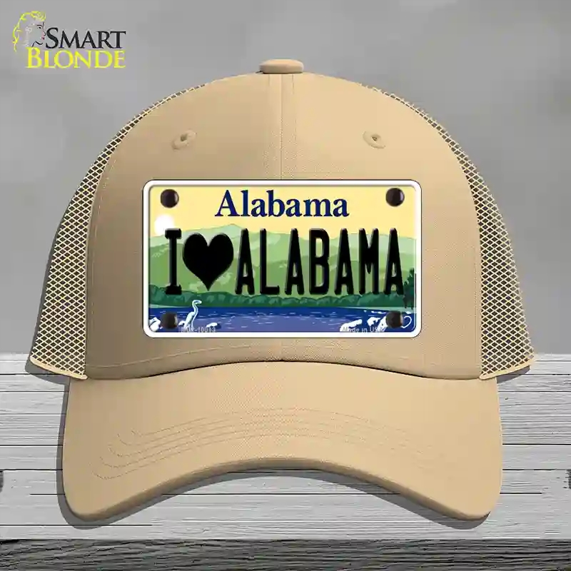 HAT15-MLP-10013 I Love Alabama Novelty License Plate Hat, Mesh - Khaki