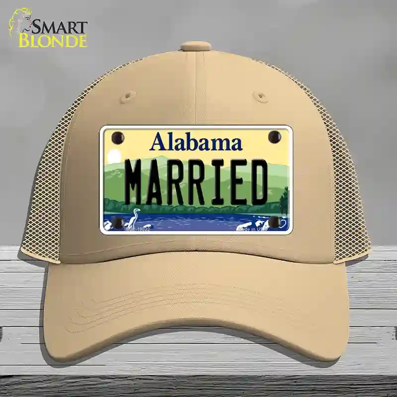HAT15-MLP-10022 Married Alabama Novelty License Plate Hat, Mesh - Khaki