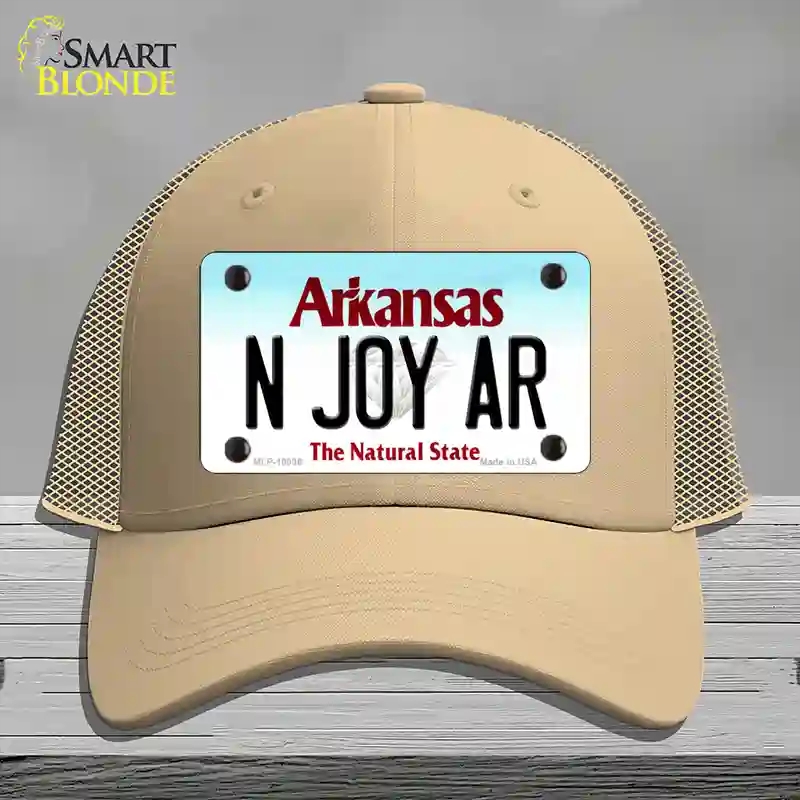 HAT15-MLP-10036 N Joy AR Arkansas Novelty License Plate Hat, Mesh - Khaki