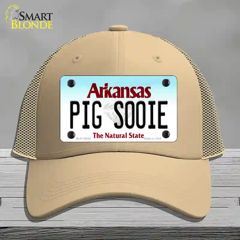 HAT15-MLP-10038 Pig Sooie Arkansas Novelty License Plate Hat, Mesh - Khaki
