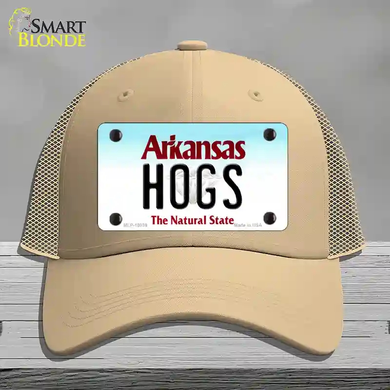 HAT15-MLP-10039 Hogs Arkansas Novelty License Plate Hat, Mesh - Khaki