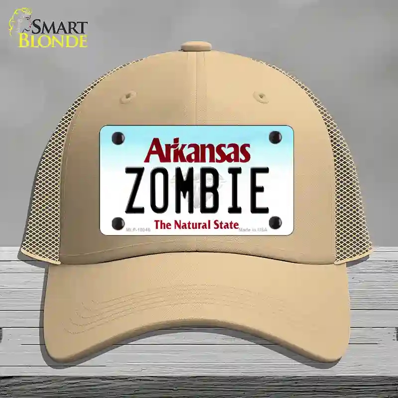 HAT15-MLP-10046 Zombie Arkansas Novelty License Plate Hat, Mesh - Khaki
