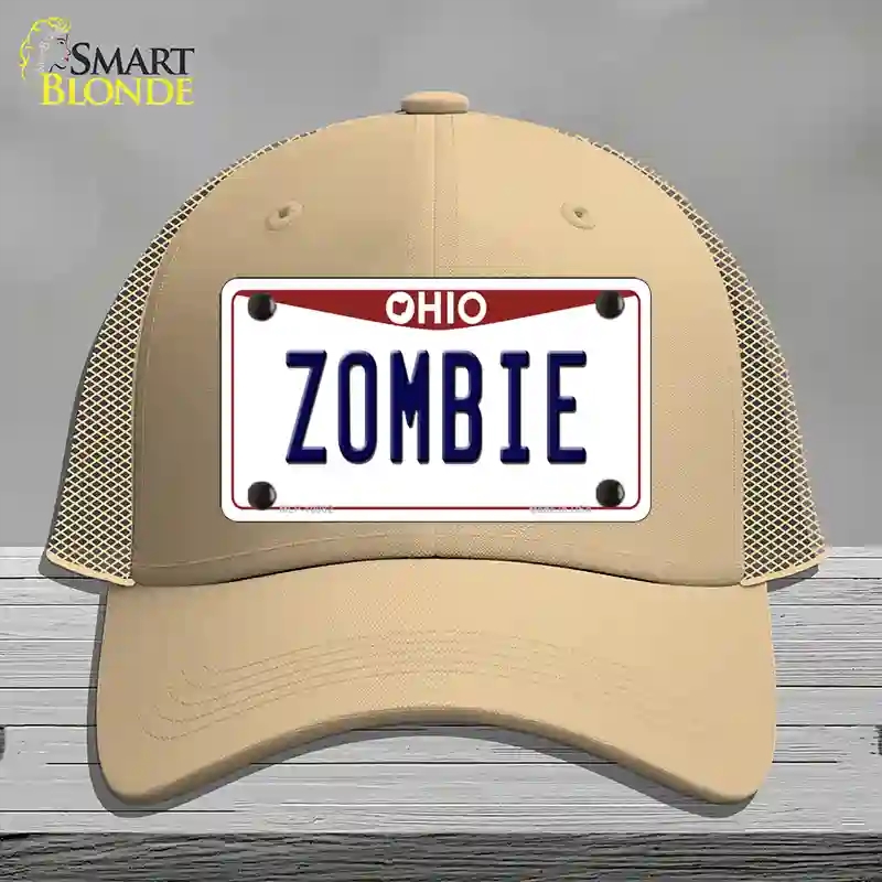 HAT15-MLP-10082 Zombie Ohio Novelty License Plate Hat, Mesh - Khaki