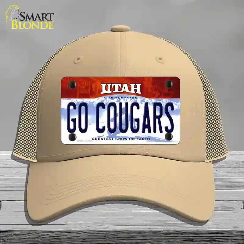 HAT15-MLP-10201 Go Cougars Utah Novelty License Plate Hat, Mesh - Khaki