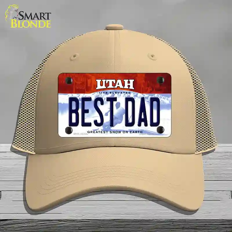 HAT15-MLP-10225 Best Dad Utah Novelty License Plate Hat, Mesh - Khaki