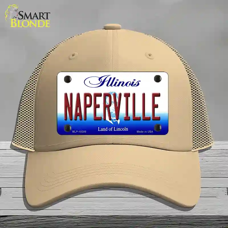 HAT15-MLP-10286 Naperville Illinois Novelty License Plate Hat, Mesh - Khaki