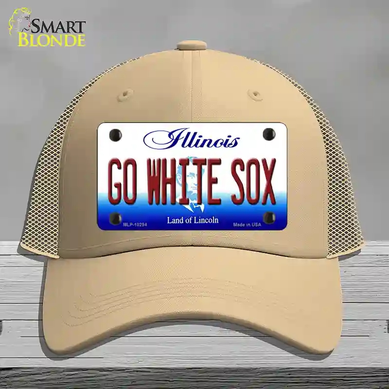 HAT15-MLP-10294 Go White Sox Illinois Novelty License Plate Hat, Mesh - Khaki