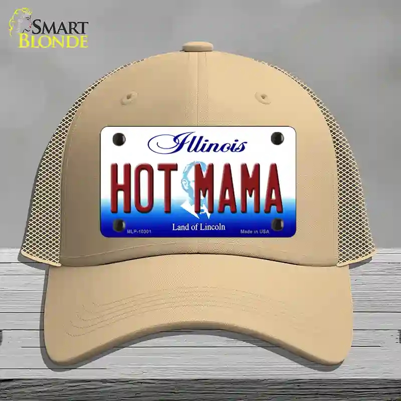 HAT15-MLP-10301 Hot Mama Illinois Novelty License Plate Hat, Mesh - Khaki