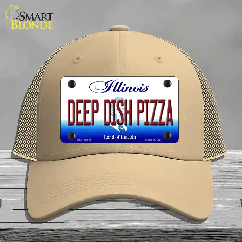 HAT15-MLP-10315 Deep Dish Pizza Illinois Novelty License Plate Hat, Mesh - Khaki
