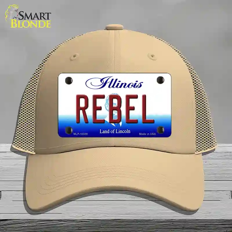 HAT15-MLP-10320 Rebel Illinois Novelty License Plate Hat, Mesh - Khaki